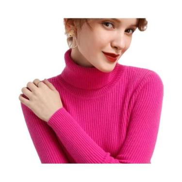 Imagem de Suéter Feminino De Tricô Gola Alta Macio E Quente, Ajuste Slim, Cor Só