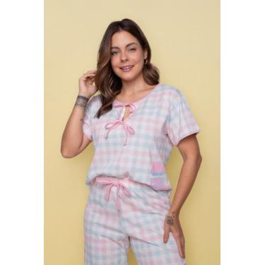 Imagem de Pijama Feminino Algodão Longo Xadrez Rosa Azul - Pink Dream, P