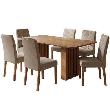 Imagem de Mesa de Jantar Ester com 6 Lugares Tampo em MDF com Cadeiras Estofadas em Linho Bege 18...