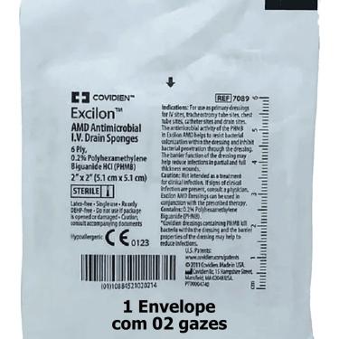 Imagem de Compressa de Gaze Antimicrobiana Kendall Excilon AMD para Curativo Primário em Drenos e Cateteres 5x5cm Unidade