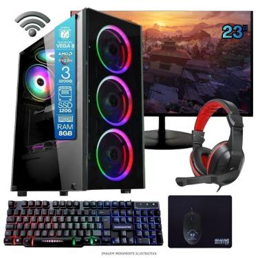 Imagem de Computador Gamer Tob Computers A320 Ryzen 3 3200G 8GB DDR4 SSD 120GB 23" Full HD Preto