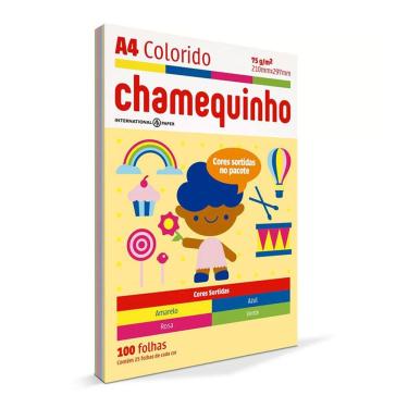 Imagem de Chamequinho A4 75G Com 100 Folhas Coloridas (Azul, Amarelo, Verde E Rosa)