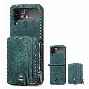 Imagem de Capa de cartão removível para Samsung Z Flip4 capa de telefone dobrável capa protetora pu carteira slots de cartão capa de telefone, verde, para samsung z flip4
