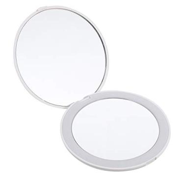 Imagem de Espelho De Vaidade Dobrável Espelho De Maquiagem Iluminado Espelho De Maquilhagem Led Espelho Compacto Com Luz Espelho De Mão Iluminado 10x Bolso Pequeno Espelho Branco Viagem