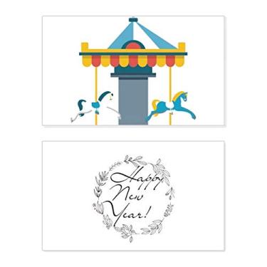 Imagem de Cartão de felicitações com mensagem de abençoar presente com ilustração de carrossel de parques incríveis