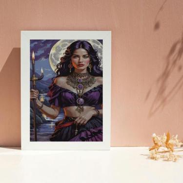 Imagem de Quadro Pombagira Cigana 7 luas 45x34cm - Quadros On-line, Moldura pret