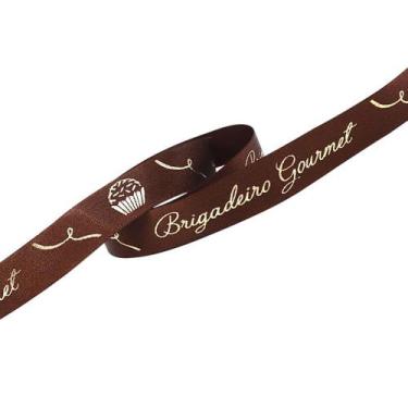 Imagem de Fita de Cetim Decorada Brigadeiro Gourmet Marrom Ouro  ECF003H Cor 382