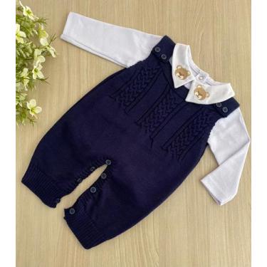 Imagem de Saída de Maternidade Menino Jardineira Urso Tricot 2 Peças - Dinhos ba