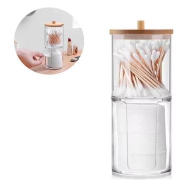 Imagem de Porta Algodão e Cotonetes de Acrílico com Tampa de Bambu 7x17,3 - Inte