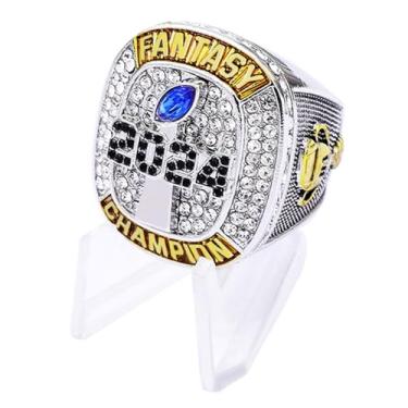 Imagem de guancrown Anel de troféu do campeonato de futebol de fantasia 2024 prêmio vencedor esportivo FFL Champion Ring, size 12, Zinco, Diamante preto