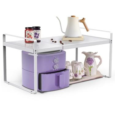 Imagem de Prateleira organizadora expansível de 23,5 cm de largura com comprimento ajustável 35,5 cm a 66 cm, prateleira de despensa, suporte de especiarias, resistente, antiderrapante, prateleiras de