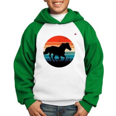 Imagem de Moletom Infantil Cavalo Vintage Sunset - Foca na Moda, Branco, Verde, 