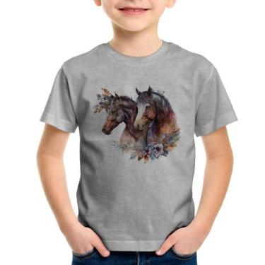Imagem de Camiseta Infantil Casal de cavalos e flores - Foca na Moda, Cinza, 12
