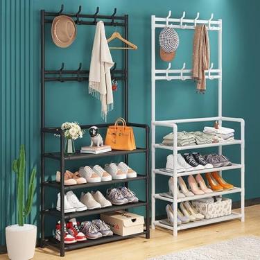 Imagem de Rack Prateleira Organizador Multiuso Roupas Acessórios Boné Chapéu Gancho Cabideiro Compacto Arara Sapateira Premium Quarto Sala Branco