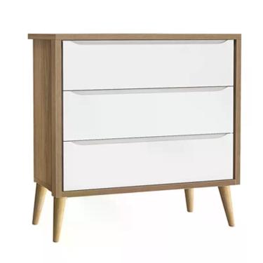 Imagem de Cômoda Infantil Theo 3 Gavetas com Pés Madeira Natural - Reller Móveis Branco Fosco/Mezzo Fosco