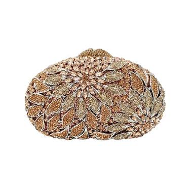 Imagem de GSYPS Bolsa de mão de luxo com strass de cristal vazada com flores 3D, bolsa de formatura e casamento, Champanhe