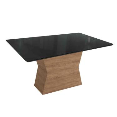 Imagem de Mesa De Sala Jantar Tília C- Tampo Madeirado C- Vidro 90x160cm Nogueira-preto Fosco-vidro Preto - Kappesberg