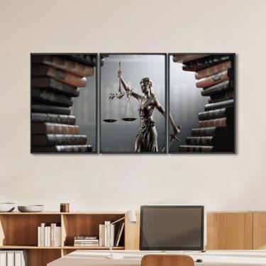 Imagem de Quadro Decorativo Temático Direito Livros Com 3 Telas Para Banheiro Escritório Sala Preto