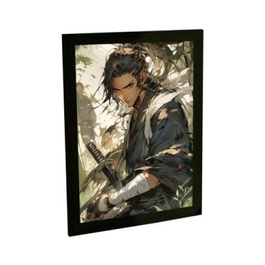 Imagem de Quadro Decorativo Anime Samurai Batalha Ilustração Verde Decoração Poster Quarto Sala