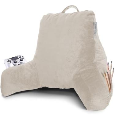 Imagem de Clara Clark Almofada de leitura para cama com espuma viscoelástica desfiada, suporte para as costas para sentar no sofá, cadeira ou chão, encosto adulto com braços e bolsos, capa lavável para descanso