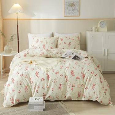 Imagem de HighBuy Jogo de cama King com estampa floral, refrescante e quente, acolchoado, 1 edredom leve (264 x 228 cm) e 2 fronhas (51 x 91 cm)