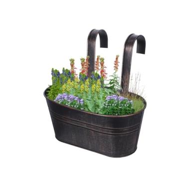 Imagem de Jardineira Para Corrimão,3 Vasos Para Varanda Com Furos De Drenagem - Jardineira De Metal Com Ganchos Desmontáveis, Suporte Para Plantas Para Cerca, Varanda, Jardim E Jardinagem
