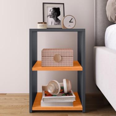 Imagem de Mesa de Cabeceira Criado Cama Quarto com Prateleira Bella - Casa Uau (Cinza/Cinamomo)