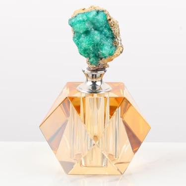 Imagem de JOASURA Frasco de perfume vazio de vidro cristal de 14 ml, octogonal vintage recarregável, pequenas garrafas de óleo essencial, decoração de casa (champanhe e verde)