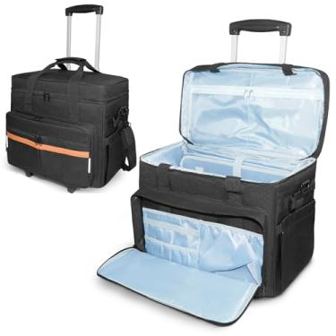 Imagem de ORKELS Bolsa de professor de rodinhas com carrinho removível, bolsa de professor com rodas para laptop, livros e suprimentos, espaçosa e durável com fácil manuseio, Preto + marrom, Sacola Rolling