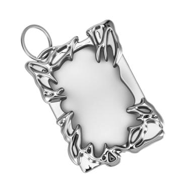 Imagem de KFHENSOMR Porta-cartões fotográficos galvanizados com moldura de plástico com chaveiro, chapeamento prateado, porta-cartões de foto irregular, porta-crachás de identificação, porta-cartões de foto