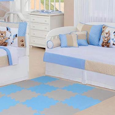 Imagem de Kit 20 Placas Tatame Tapete Eva Infantil 50x50x1cm Bebe Azul e Cinza