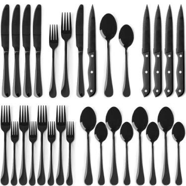 Imagem de Conjunto de talheres pretos de 24 peças Astercook Food-Grade Stainless