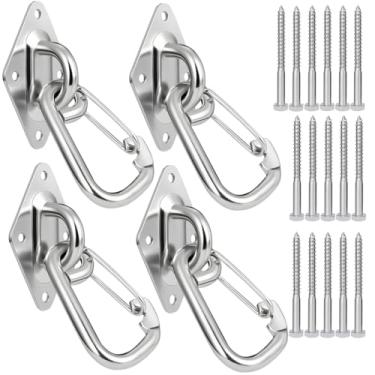 Imagem de FUCNEN Kit de ganchos de rede resistentes para pendurar - Ganchos de almofada de aço inoxidável com parafusos de montagem para âncora de balanço de parede de teto - Ferragens de rolamento de carga de