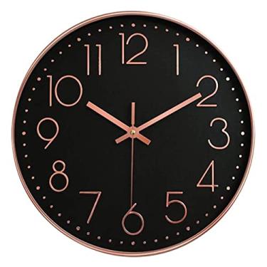 Imagem de XFNVXC Relógio de parede digital grande para decoração de sala de estar/quarto, relógio de parede atômico moderno redondo mudo 30,5 cm (preto, tamanho único) visão