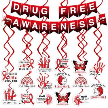 Imagem de AmazingSpark 35 peças de decorações de conscientização livre de drogas, faixa motivacional vermelha motivacional conjunto de redemoinhos pendurados para escritório, artigos de festa de caridade
