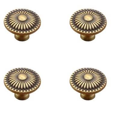 Imagem de Tverghvad Puxadores de armário vintage, [pacote com 4] puxadores de cômoda de latão antigo, puxadores de porta de gaveta de armário de cozinha cogumelo dourado