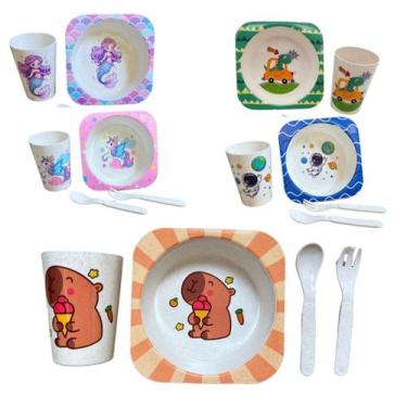 Imagem de Conjunto Kit Infantil Alimentação 4 peças talheres copo prato P/ Bebê 