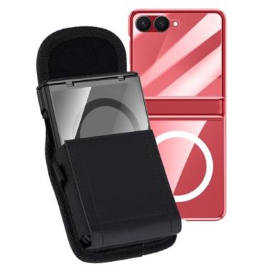 Imagem de Nakedcellphone Combo para Samsung Galaxy Z Flip 7 Capa de celular com clipe de cinto - Protetor de tela integrado - Capa de dobradiça - Compatível com MagSafe - Vermelho/transparente