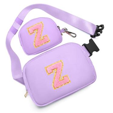 Imagem de Presentes de aniversário para meninas de 4, 5, 6, 7, 8, 9, 10, 11, 12 e 13 anos, pochete com aplique de letra inicial para mulheres, meninas e adolescentes, Roxa, Medium, Z