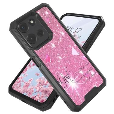 Imagem de Capa para Motorola Moto G 5G 2025 com protetor de tela, resistente, à prova de choque, à prova de quedas, 2 em 1, capa protetora robusta para celular Moto G 5G 2025 17.0 cm com glitter rosa