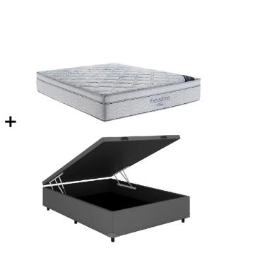 Imagem de Cama Box Baú Casal Cinza Colchão Freedom Molas Ensacadas 138x188 - Ortobom
