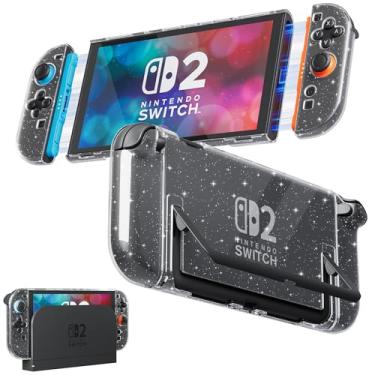 Imagem de RHOTALL Glitter Clear Case for Nintendo Switch 2 (2025), Hrad PC Crystal Protective Dockable Shell Cover Case for Switch 2 7.9 Inch, Quick-Release joycon Design,Shock Absorption and Scratch Prevention
