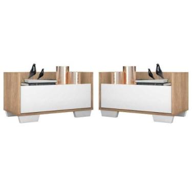 Imagem de Kit Com 2 Mesas De Cabeceira 80Cm Multimóveis V4003 Rustic/Branca Rust