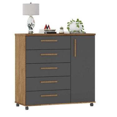 Imagem de Cômoda Sapateira Barcelona 5 Gavetas Amêndoa Grafite - MILANI MOVELARI