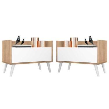 Imagem de Kit C/ 2 Mesas De Cabeceira 80 Cm Rustic/branco - MULTIMOVEIS