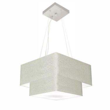 Imagem de Lustre Pendente Duplo Quadrado Vivare Md-4157 Cúpula Em Tecido 40x35cm Rustico Cinza - Bivolt