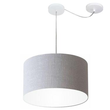 Imagem de Lustre Pendente Cilíndrico Com Desvio De Centro Md-4163 Cúpula Em Tecido 40x25cm Rustico Cinza - Bivolt