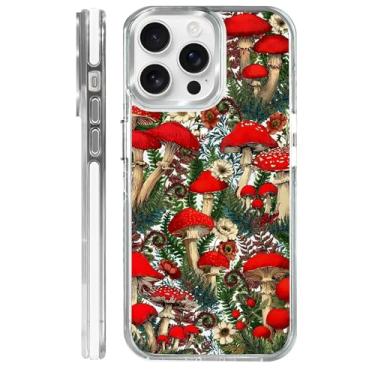 Imagem de OKBUOK Capa para iPhone 16 Pro Max [compatível com Magsafe], capa magnética transparente de silicone à prova de choque com estampa floresta de cogumelos