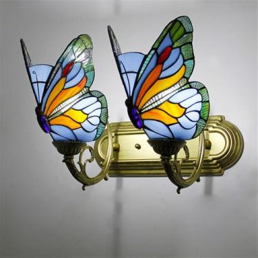 Imagem de Luminária de parede retrô americana LED estilo europeu de luxo para sala de estar, quarto, escritório, casa de campo, hotel, restaurante, café, bar, corredor, com vidro colorido (Estilo 21)