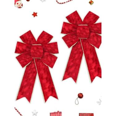 Imagem de 2 peças de laços de guirlanda de Natal laços de veludo vermelho brilhante para guirlanda, laços de fita triturada metálica para decoração de Natal para decoração interna e externa de casa suprimentos